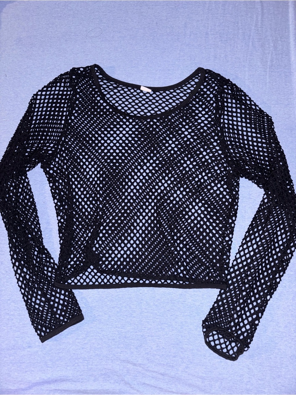 Elegant Moments Black Mesh Long-Sleeve Crop Top
